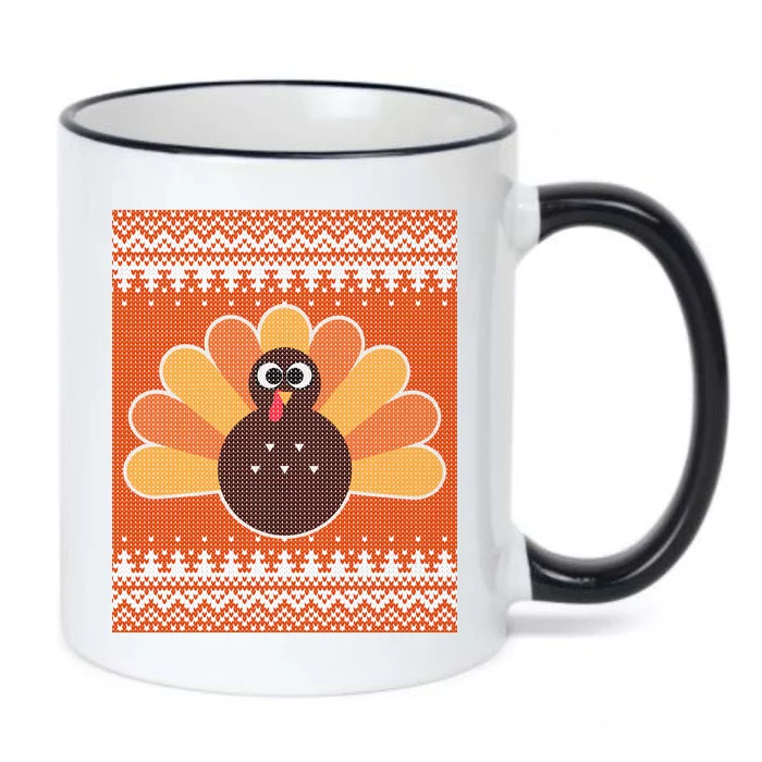 Thanksgiving Cute Turkey Ugly Sweater Black Color Changing Mug