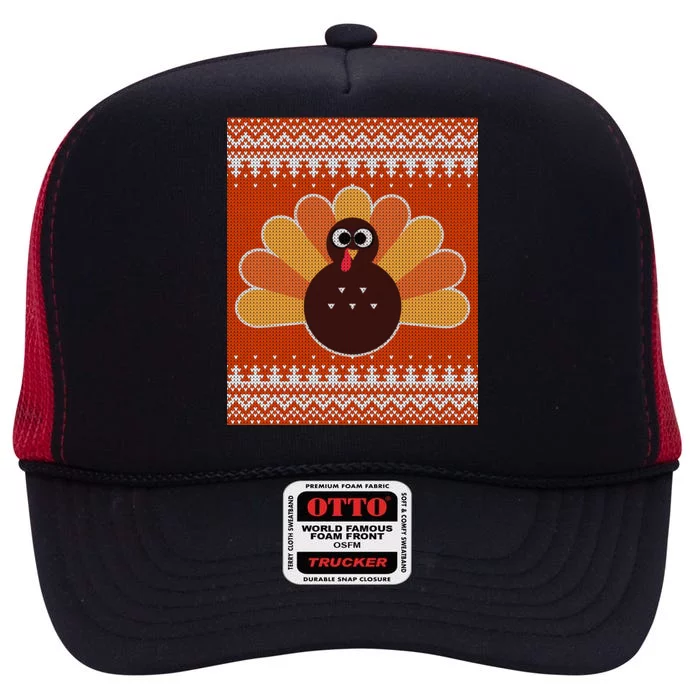 Thanksgiving Cute Turkey Ugly Sweater High Crown Mesh Trucker Hat