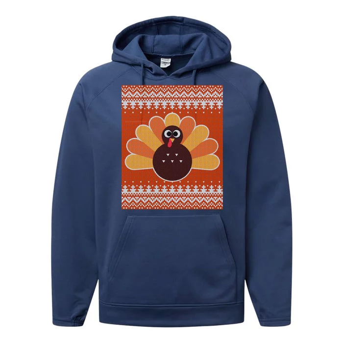 Thanksgiving Cute Turkey Ugly Sweater Performance Fleece Hoodie