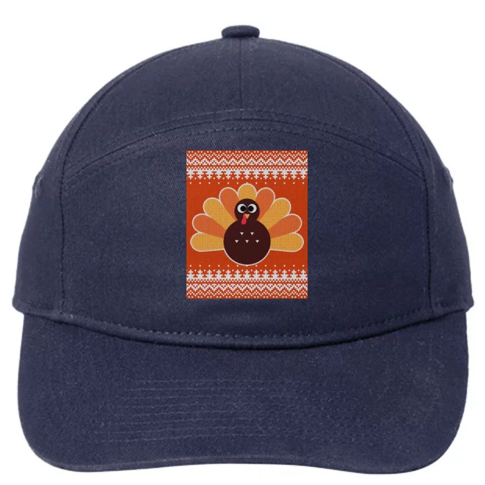 Thanksgiving Cute Turkey Ugly Sweater 7-Panel Snapback Hat