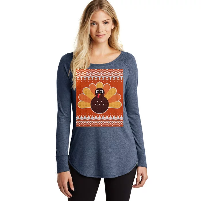 Thanksgiving Cute Turkey Ugly Sweater Women's Perfect Tri Tunic Long Sleeve Shirt