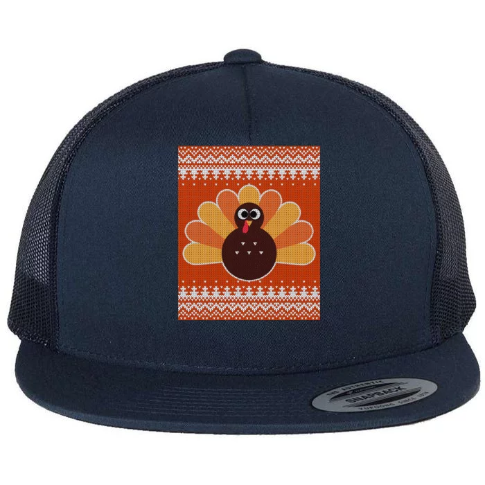 Thanksgiving Cute Turkey Ugly Sweater Flat Bill Trucker Hat