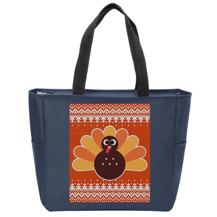 Thanksgiving Cute Turkey Ugly Sweater Zip Tote Bag