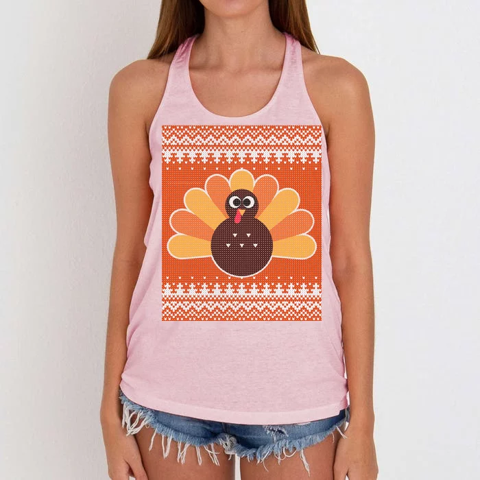 Thanksgiving Cute Turkey Ugly Sweater Women's Knotted Racerback Tank