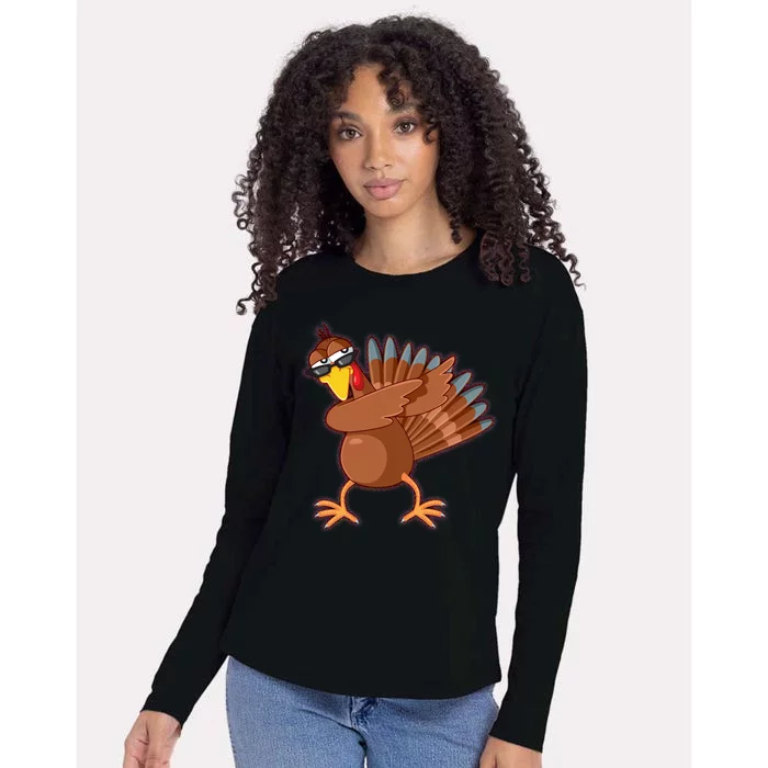 Thanksgiving Dabbing Turkey Womens Cotton Relaxed Long Sleeve T-Shirt