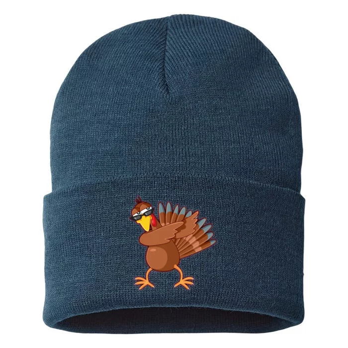 Thanksgiving Dabbing Turkey Sustainable Knit Beanie