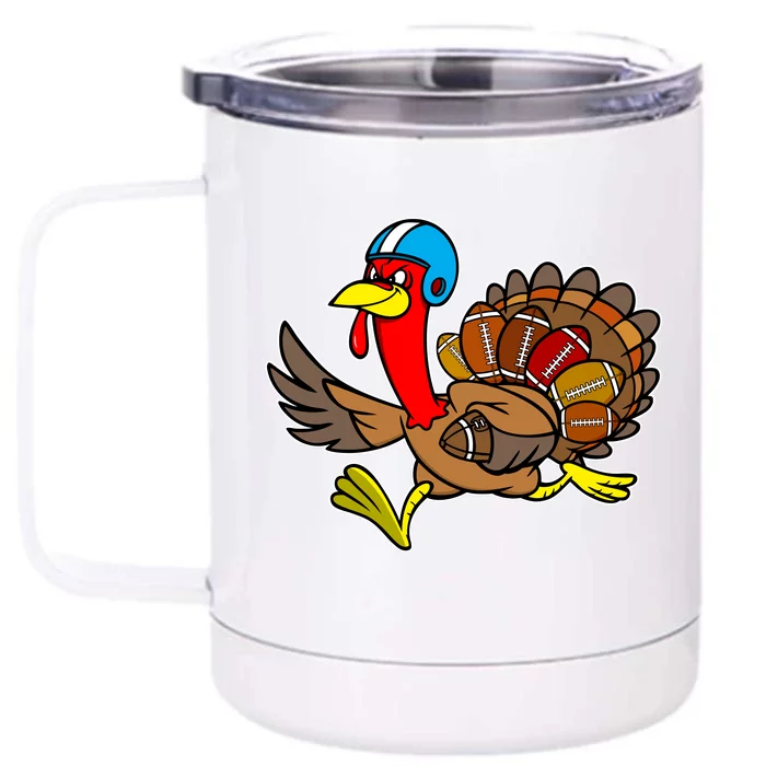 Thanksgiving Football Turkey Front & Back 12oz Stainless Steel Tumbler Cup