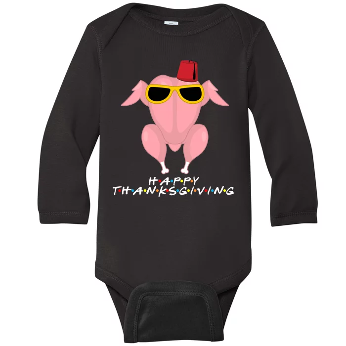 Thanksgiving Friends Funny Turkey Head Baby Long Sleeve Bodysuit