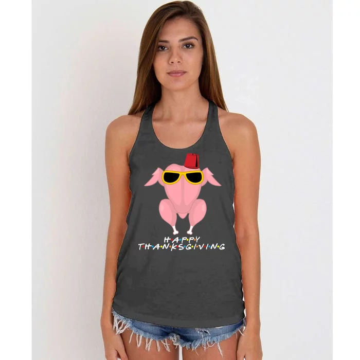 Thanksgiving Friends Funny Turkey Head Women's Knotted Racerback Tank