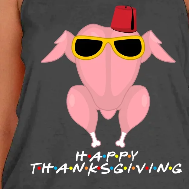 Thanksgiving Friends Funny Turkey Head Women's Knotted Racerback Tank