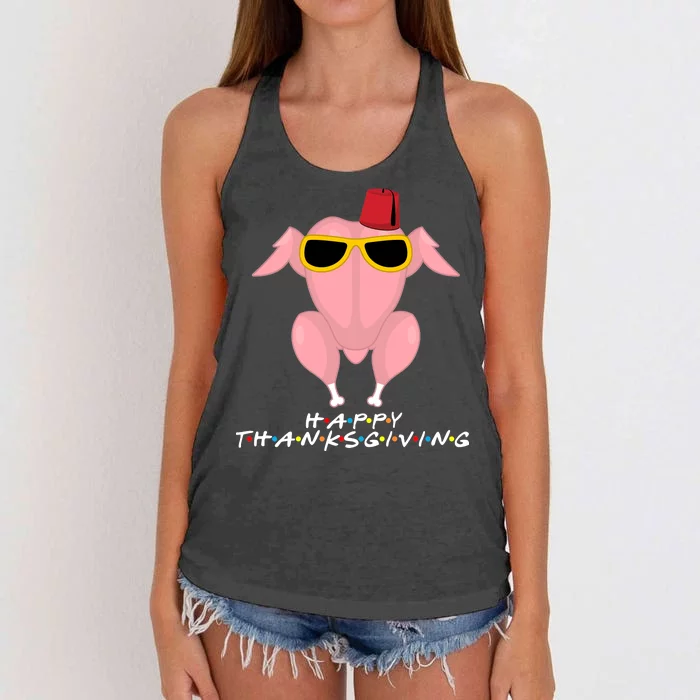 Thanksgiving Friends Funny Turkey Head Women's Knotted Racerback Tank