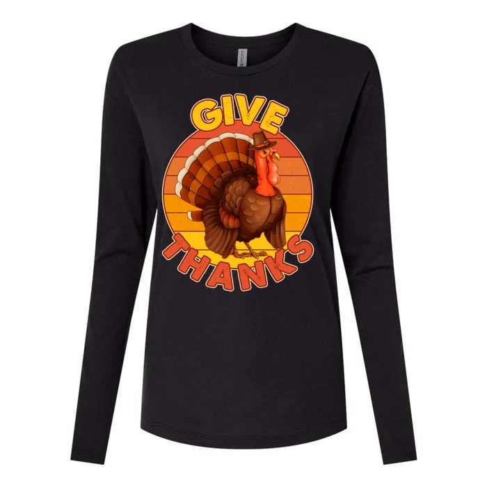 Thanksgiving Give Thanks Emblem Womens Cotton Relaxed Long Sleeve T-Shirt