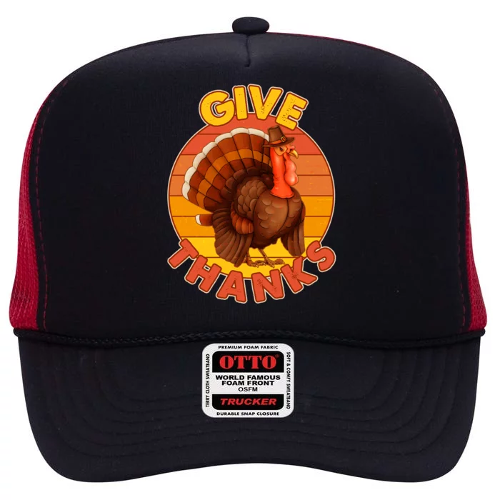 Thanksgiving Give Thanks Emblem High Crown Mesh Trucker Hat