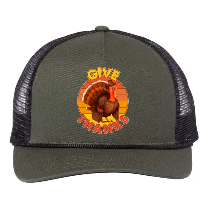 Thanksgiving Give Thanks Emblem Retro Rope Trucker Hat Cap