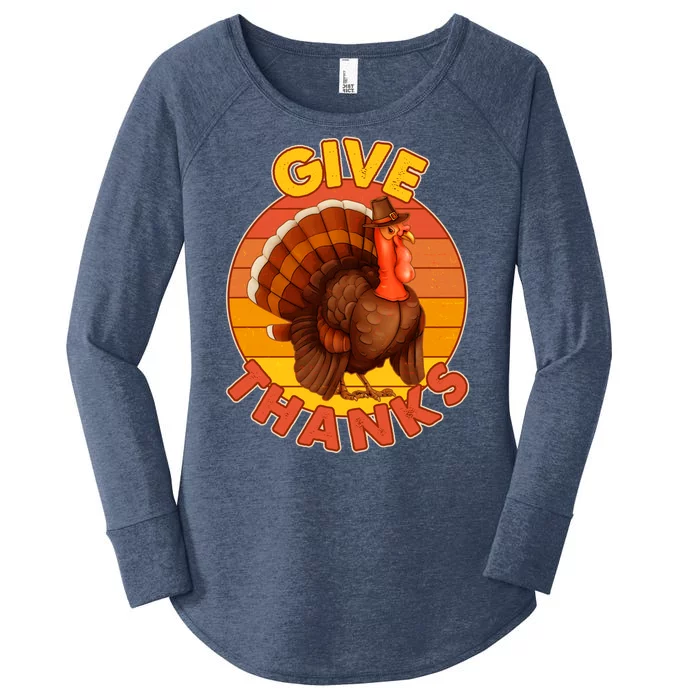 Thanksgiving Give Thanks Emblem Women's Perfect Tri Tunic Long Sleeve Shirt