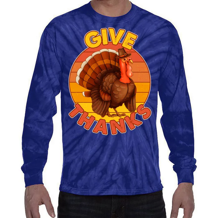 Thanksgiving Give Thanks Emblem Tie-Dye Long Sleeve Shirt