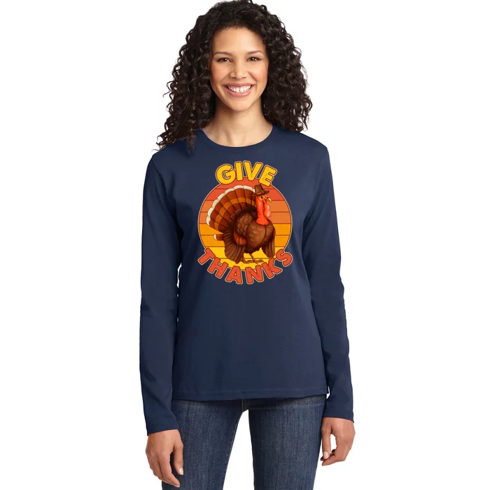 Thanksgiving Give Thanks Emblem Ladies Long Sleeve Shirt