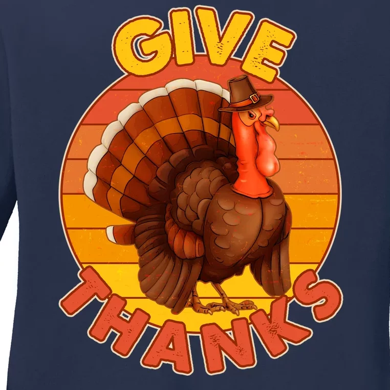 Thanksgiving Give Thanks Emblem Ladies Long Sleeve Shirt