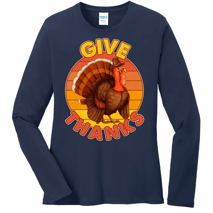 Thanksgiving Give Thanks Emblem Ladies Long Sleeve Shirt