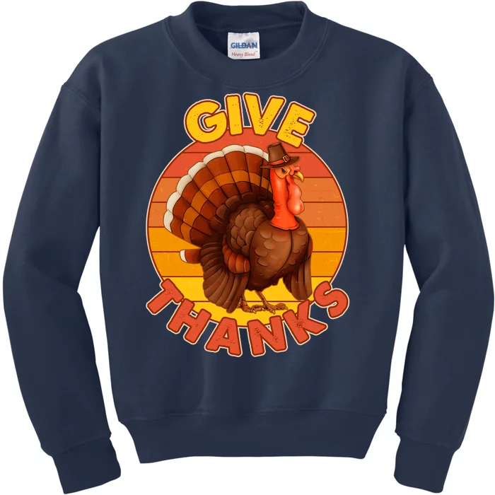 Thanksgiving Give Thanks Emblem Kids Sweatshirt