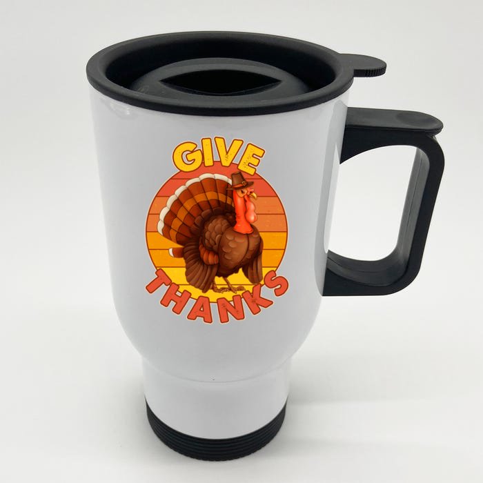 Thanksgiving Give Thanks Emblem Front & Back Stainless Steel Travel Mug