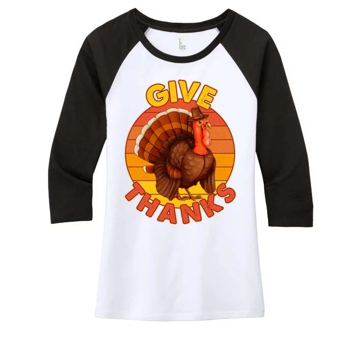 Thanksgiving Give Thanks Emblem Women's Tri-Blend 3/4-Sleeve Raglan Shirt