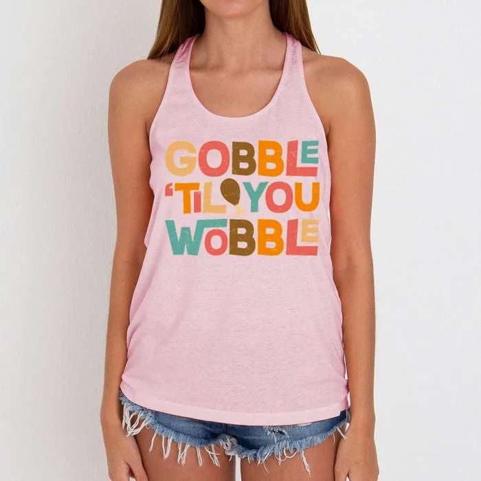 Thanksgiving Gobble 'Til You Wobble Dinner Vintage Women's Knotted Racerback Tank