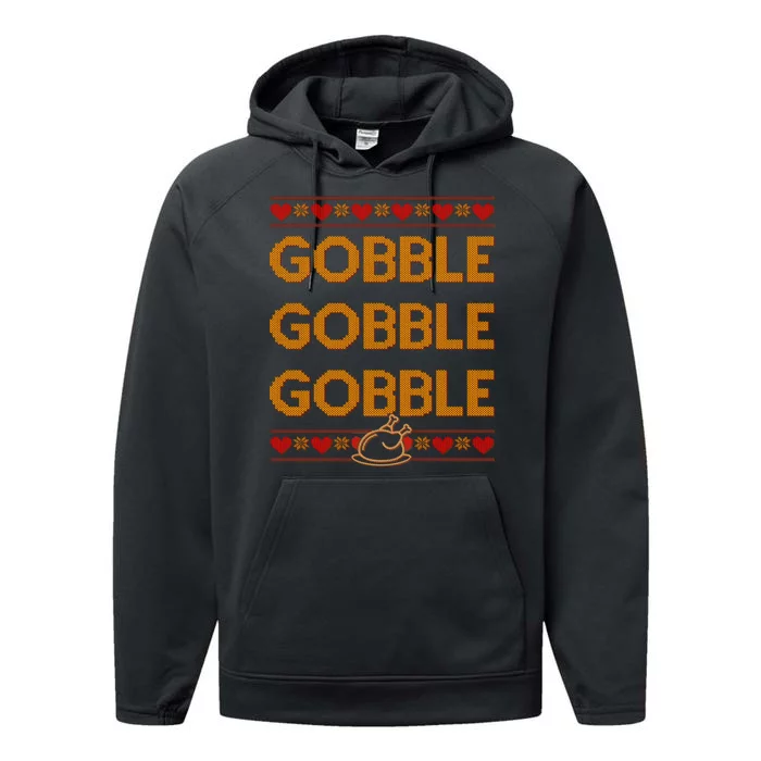 Thanksgiving Gobble X3 Ugly Sweater Performance Fleece Hoodie