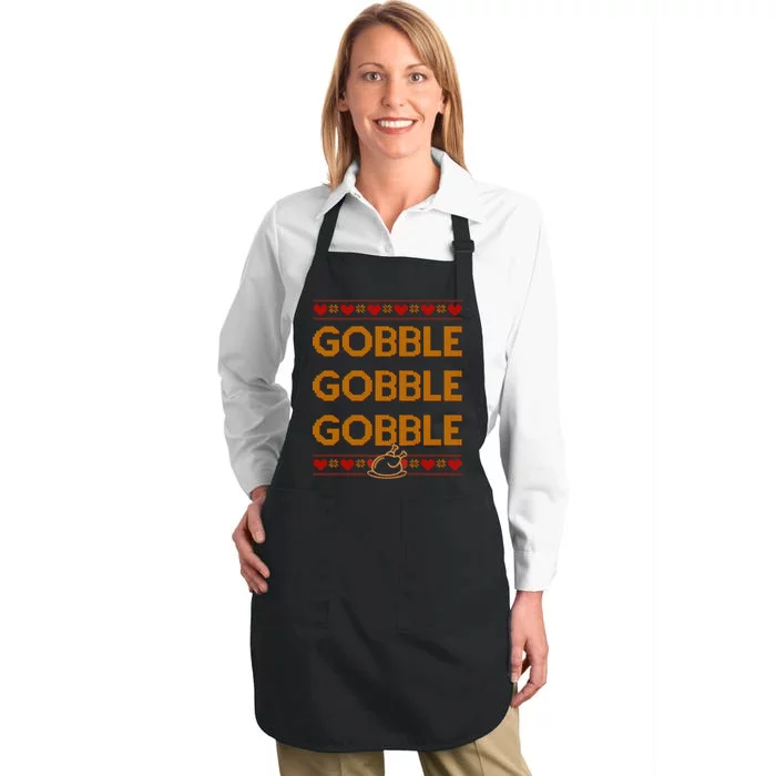 Thanksgiving Gobble X3 Ugly Sweater Full-Length Apron With Pocket