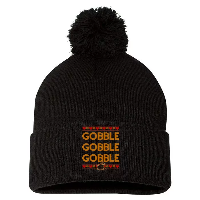 Thanksgiving Gobble X3 Ugly Sweater Pom Pom 12in Knit Beanie