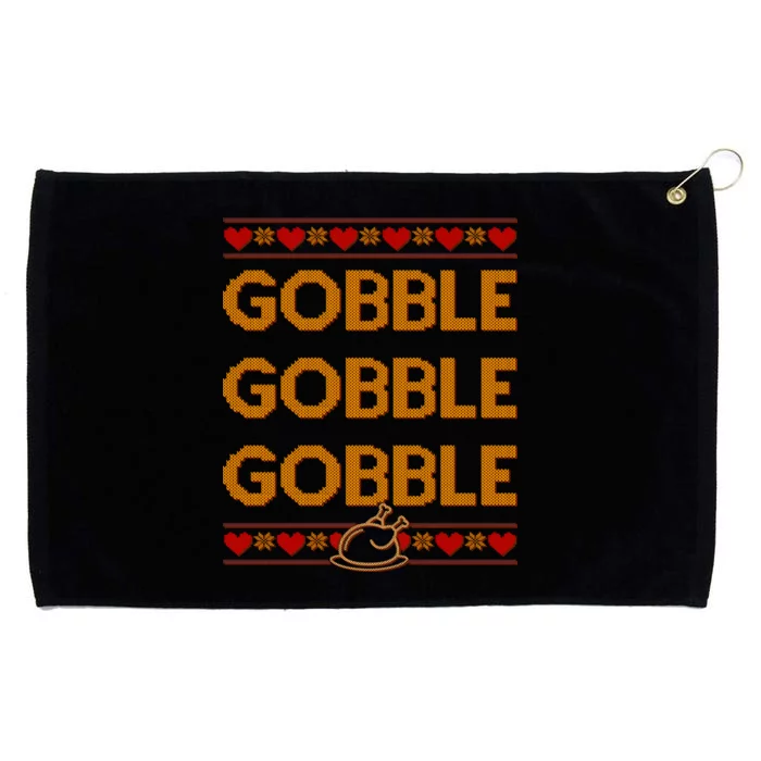 Thanksgiving Gobble X3 Ugly Sweater Grommeted Golf Towel