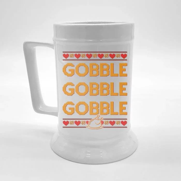 Thanksgiving Gobble X3 Ugly Sweater Front & Back Beer Stein