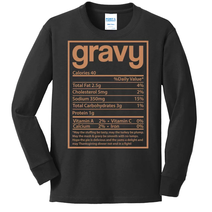 Thanksgiving Gravy Nutrition Facts Kids Long Sleeve Shirt