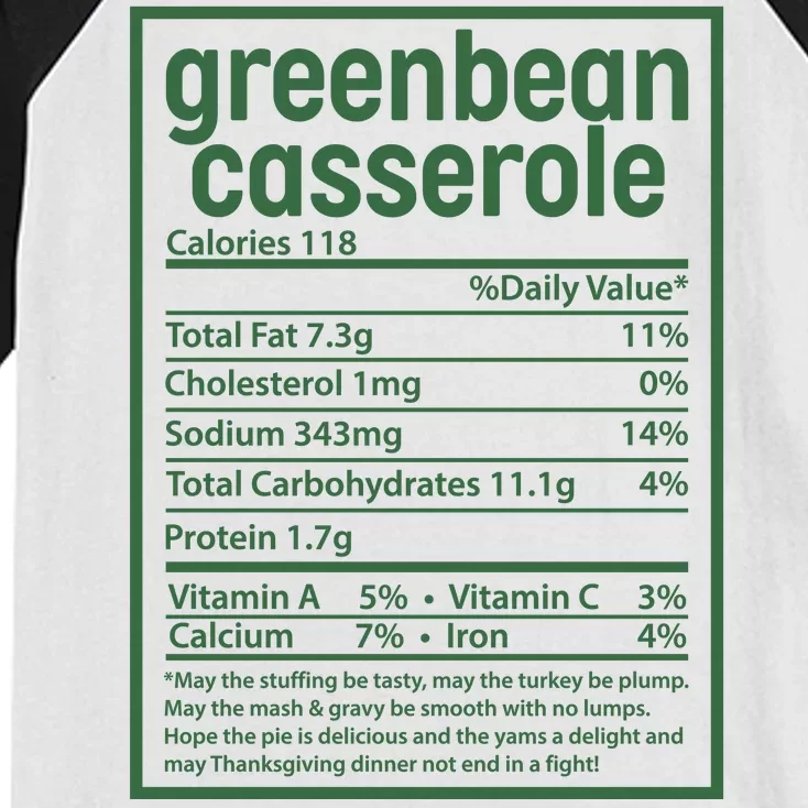 Thanksgiving Greenbean Casserole Nutrition Facts Kids Colorblock Raglan Jersey