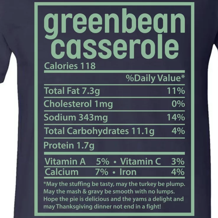 Thanksgiving Greenbean Casserole Nutrition Facts V-Neck T-Shirt