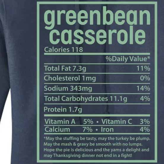 Thanksgiving Greenbean Casserole Nutrition Facts Women's Pullover Hoodie