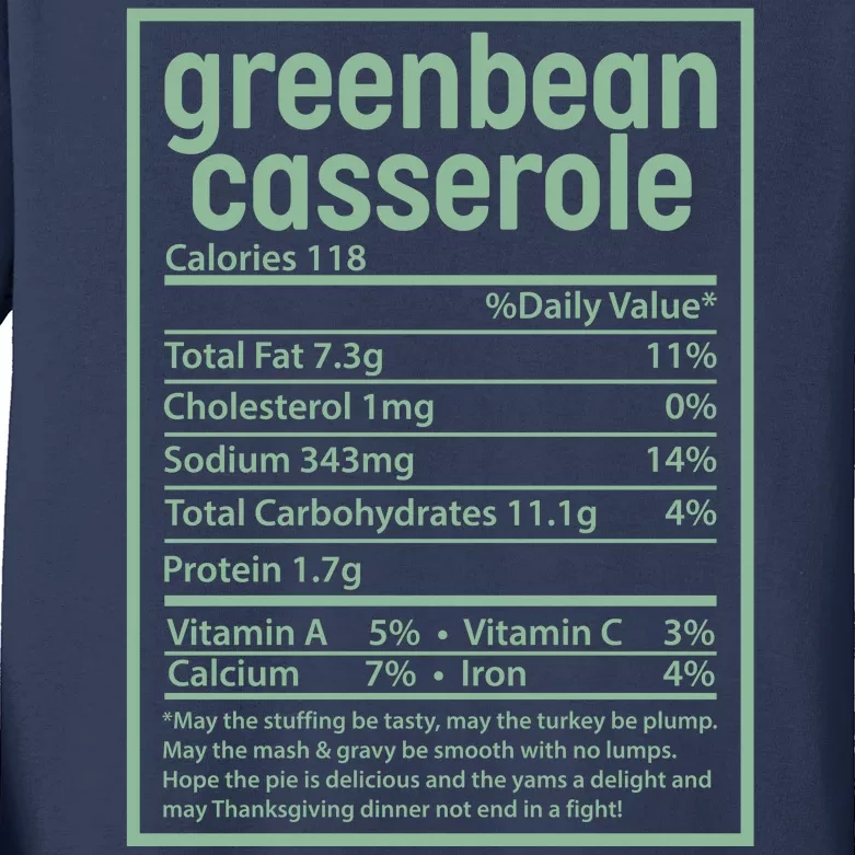 Thanksgiving Greenbean Casserole Nutrition Facts Kids Long Sleeve Shirt