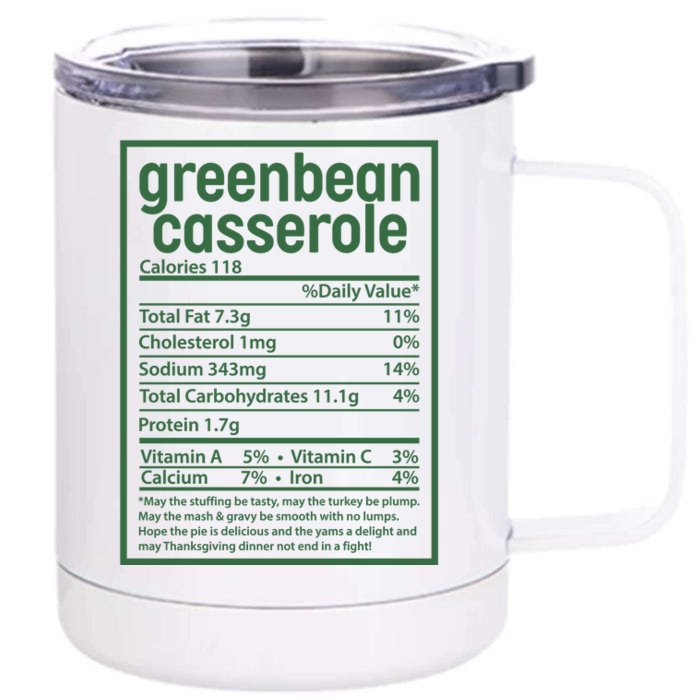 Thanksgiving Greenbean Casserole Nutrition Facts Front & Back 12oz Stainless Steel Tumbler Cup