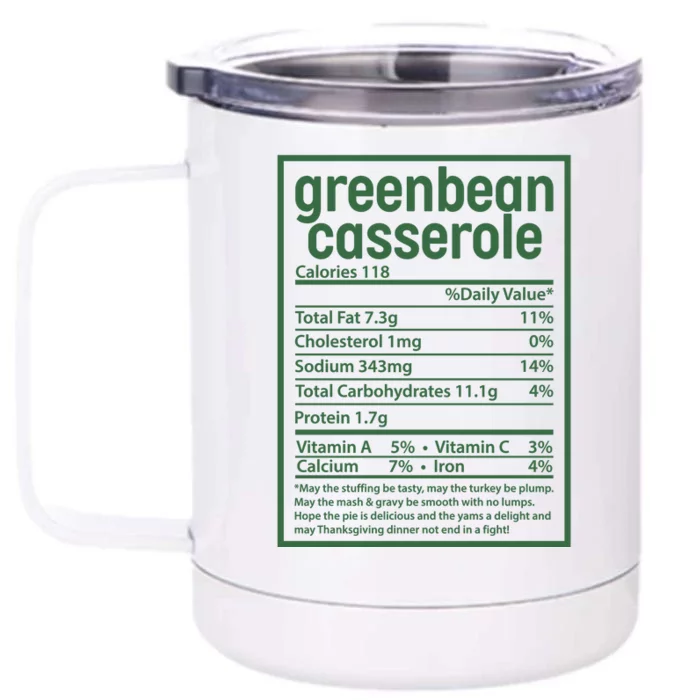 Thanksgiving Greenbean Casserole Nutrition Facts Front & Back 12oz Stainless Steel Tumbler Cup