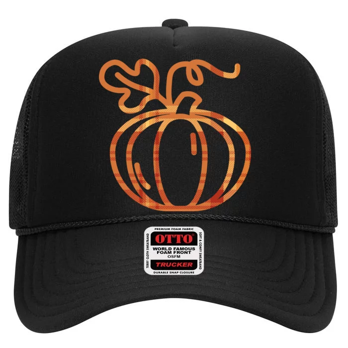 Thanksgiving Halloween Pumpkin Fall Autumn Plaid High Crown Mesh Trucker Hat