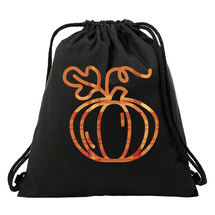 Thanksgiving Halloween Pumpkin Fall Autumn Plaid Drawstring Bag