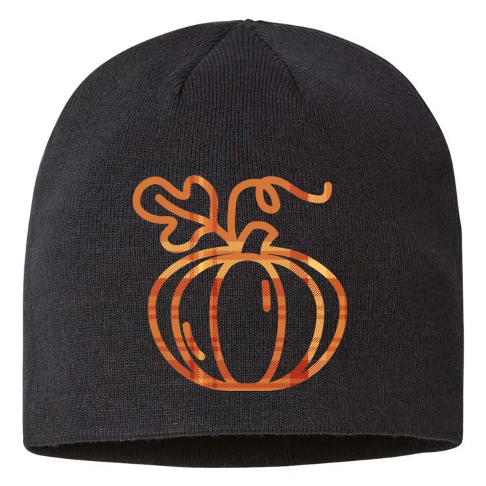 Thanksgiving Halloween Pumpkin Fall Autumn Plaid 8 1/2in Sustainable Knit Beanie