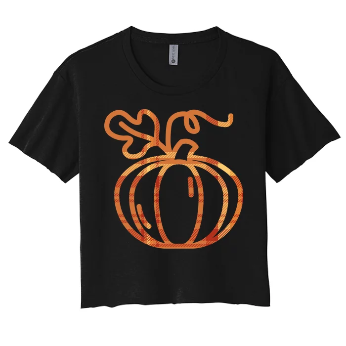 Thanksgiving Halloween Pumpkin Fall Autumn Plaid Women's Crop Top Tee