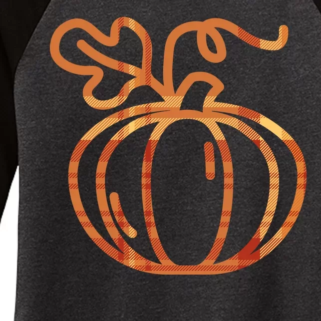 Thanksgiving Halloween Pumpkin Fall Autumn Plaid Women's Tri-Blend 3/4-Sleeve Raglan Shirt