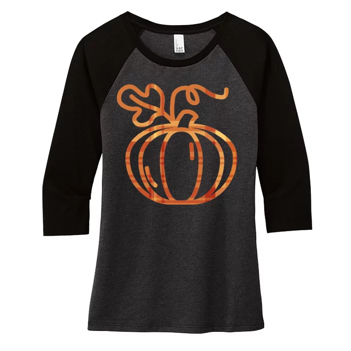 Thanksgiving Halloween Pumpkin Fall Autumn Plaid Women's Tri-Blend 3/4-Sleeve Raglan Shirt