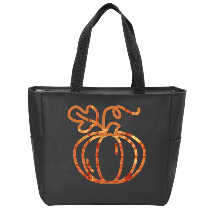 Thanksgiving Halloween Pumpkin Fall Autumn Plaid Zip Tote Bag