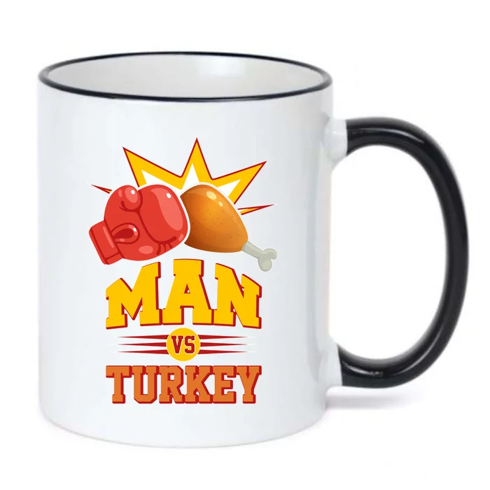 Thanksgiving Man Vs Turkey Fight Black Color Changing Mug