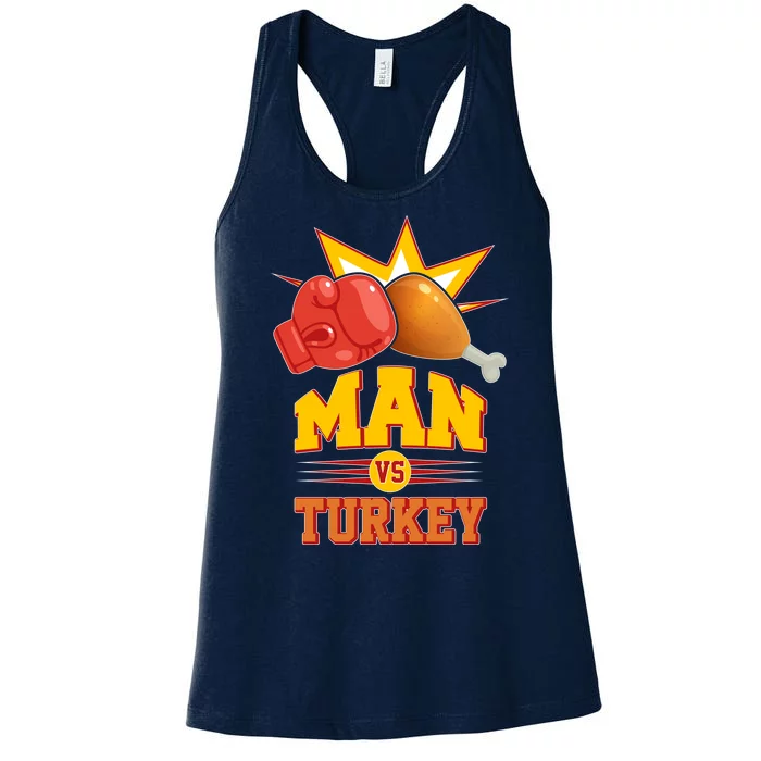 Thanksgiving Man Vs Turkey Fight Women's Racerback Tank