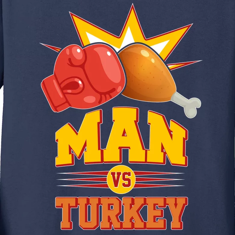 Thanksgiving Man Vs Turkey Fight Kids Long Sleeve Shirt