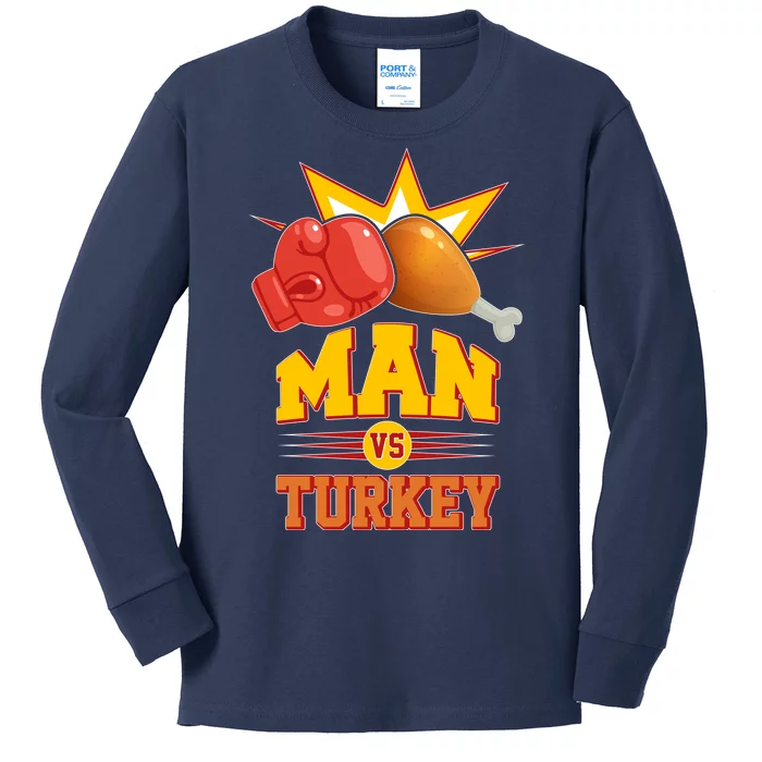 Thanksgiving Man Vs Turkey Fight Kids Long Sleeve Shirt